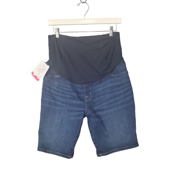 ISABEL MATERNITY Womens Denim Bermuda Shorts SZ 29 Blue Smooths Sculpts Support‎ - Picture 1 of 9